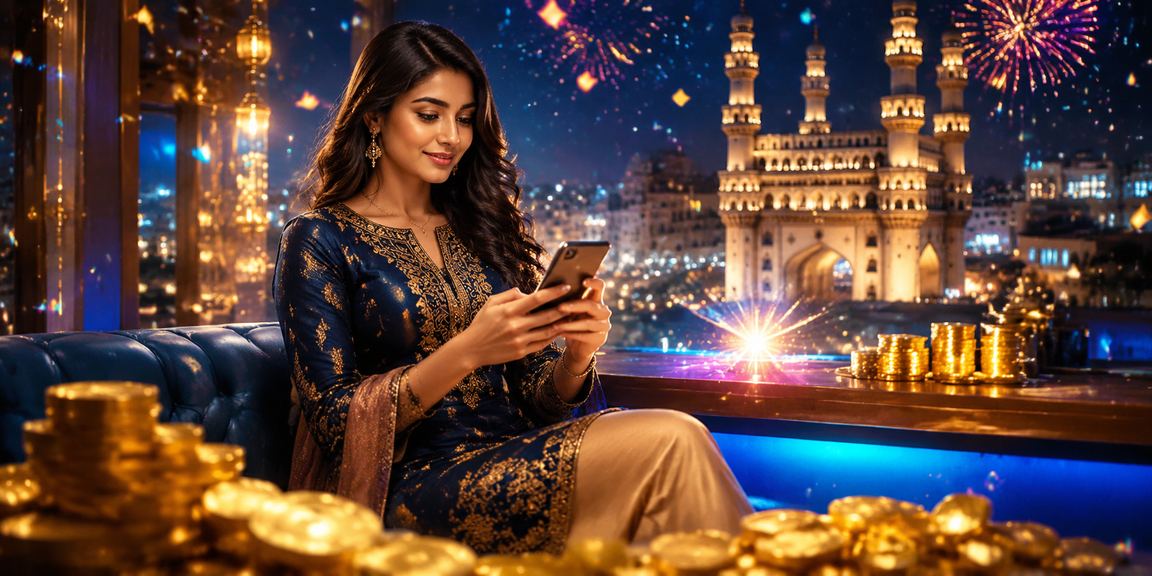 Woman playing online rummy on mobile in Hyderabad